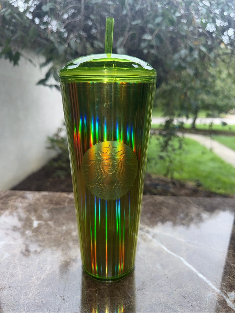 Starbucks Iridescent Green Reusable Cold Cup with Straw